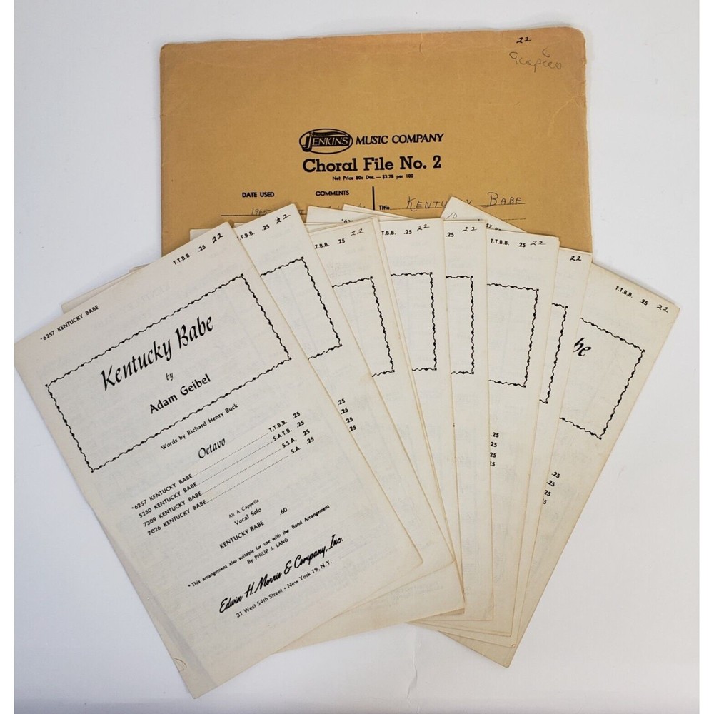 9 Vintage 1924 Choral Choir Sheet Music Kentucky Babe Adam Geibel TTBB Piano